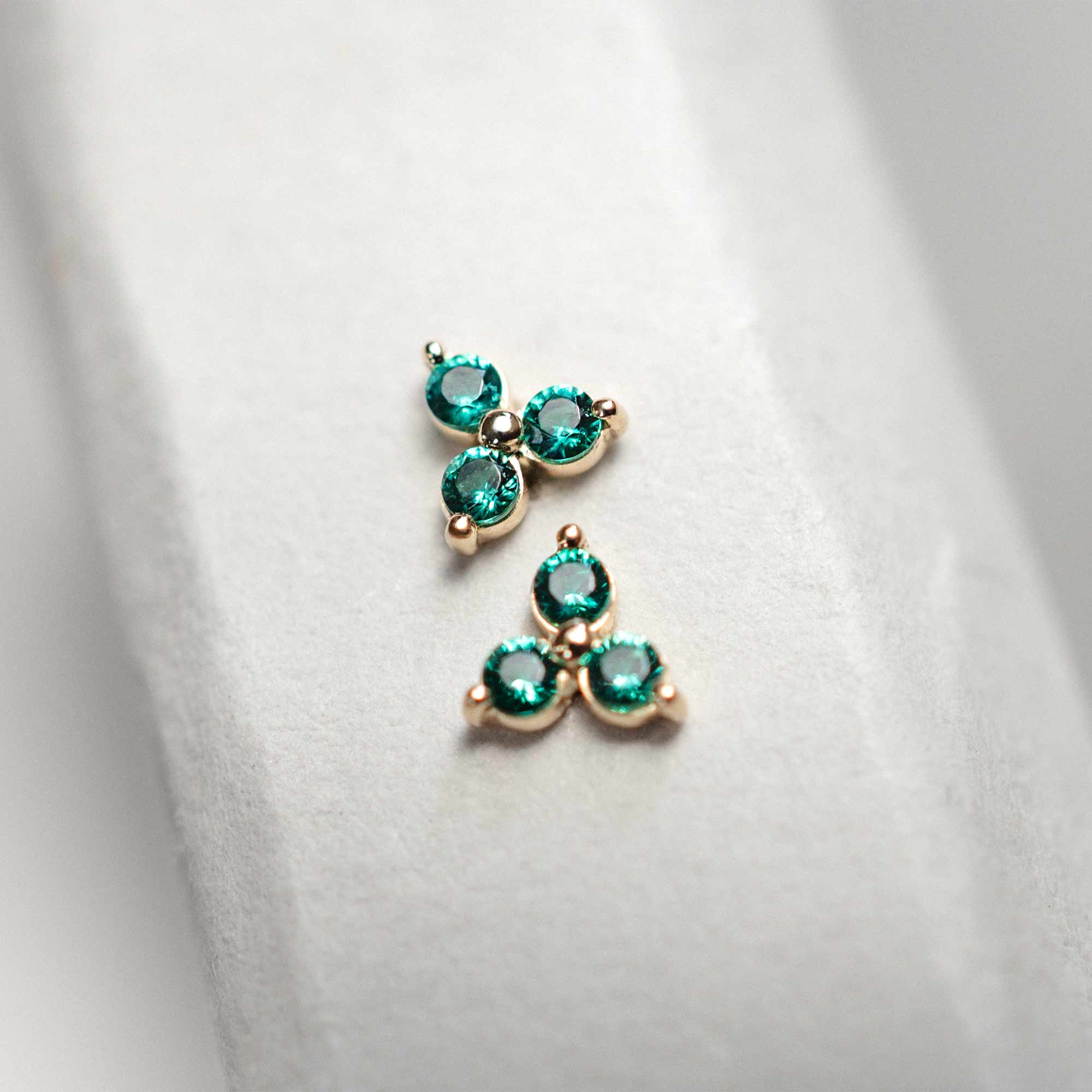 triple emerald studs | solid gold