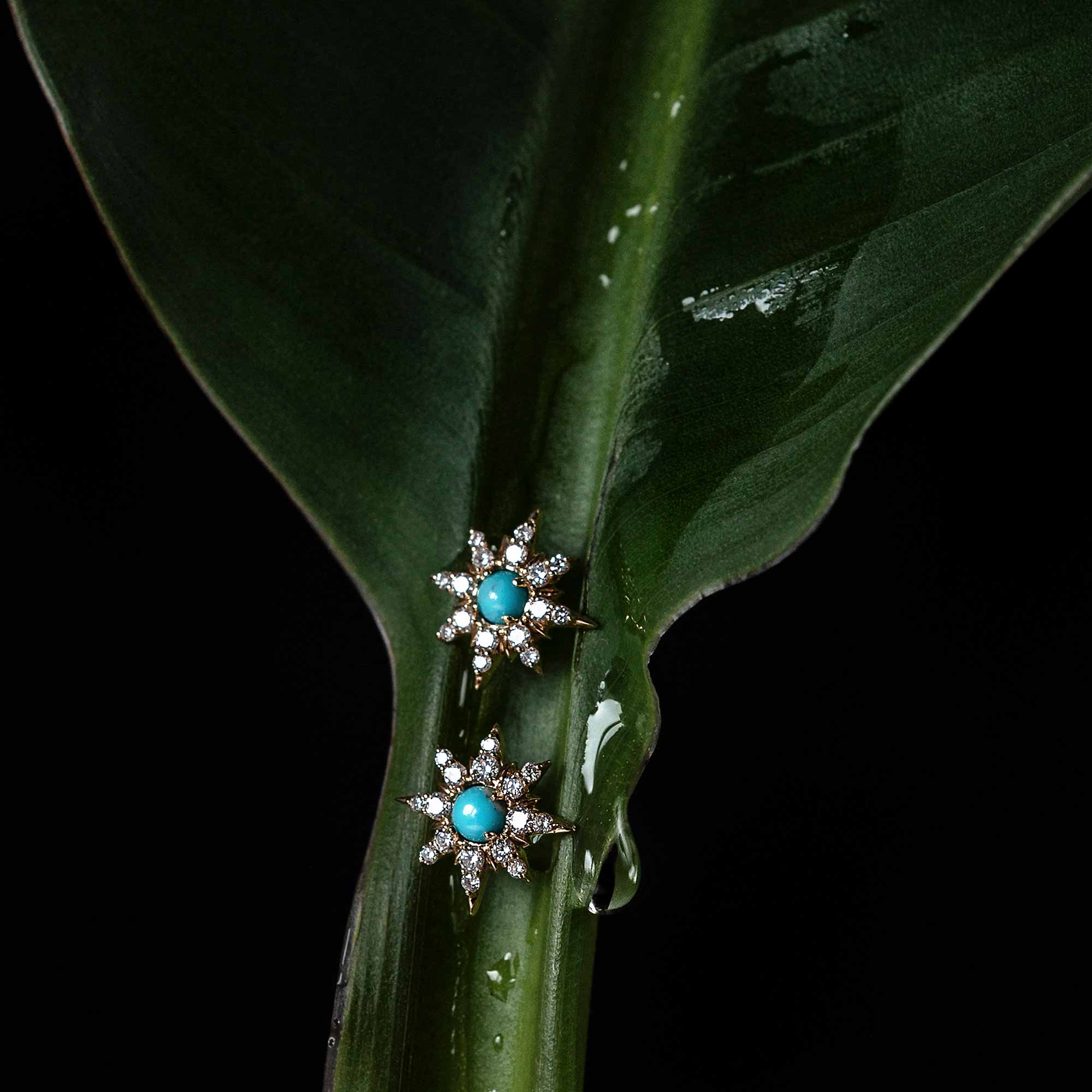 diamond & turquoise sun stud | solid gold