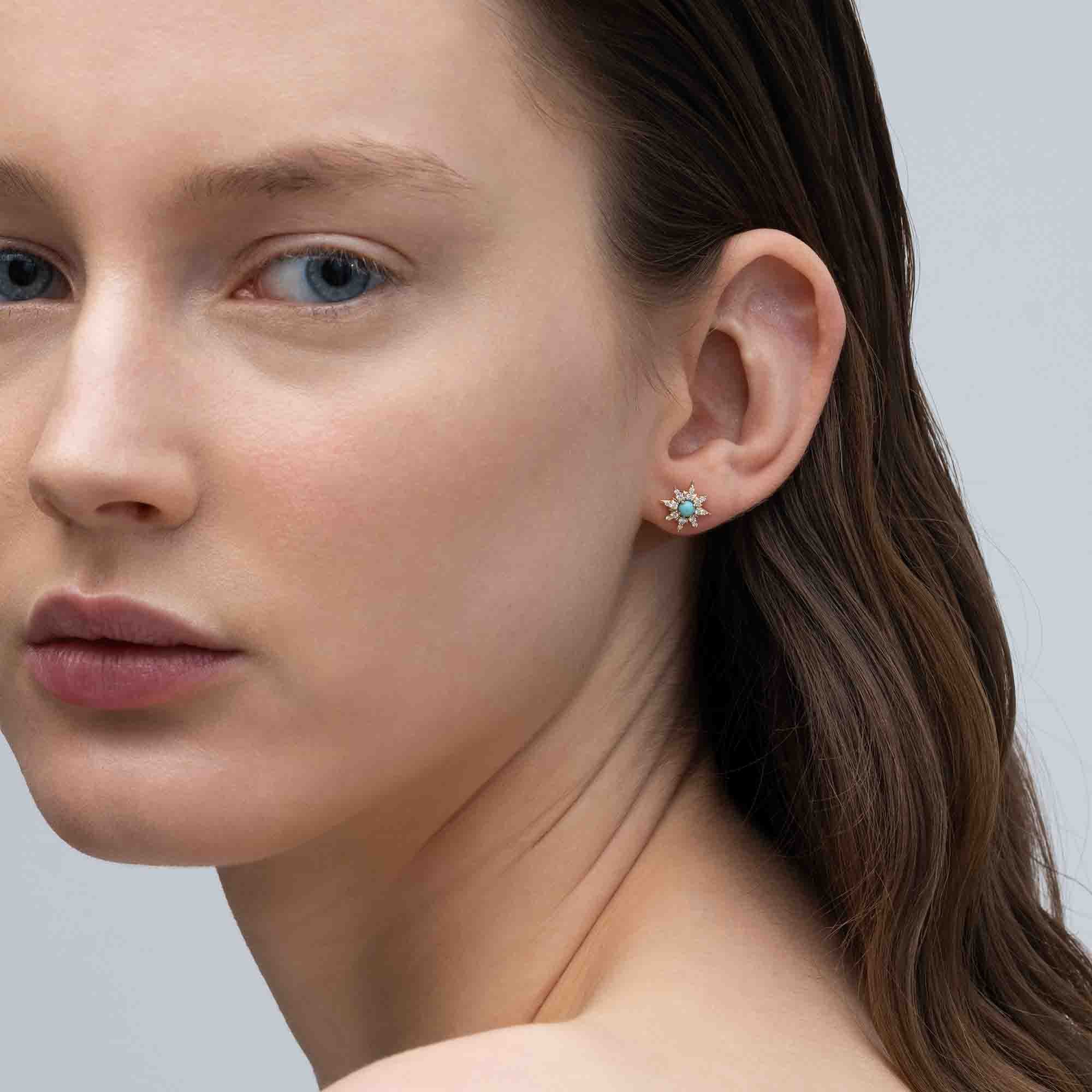 diamond & turquoise sun stud | solid gold