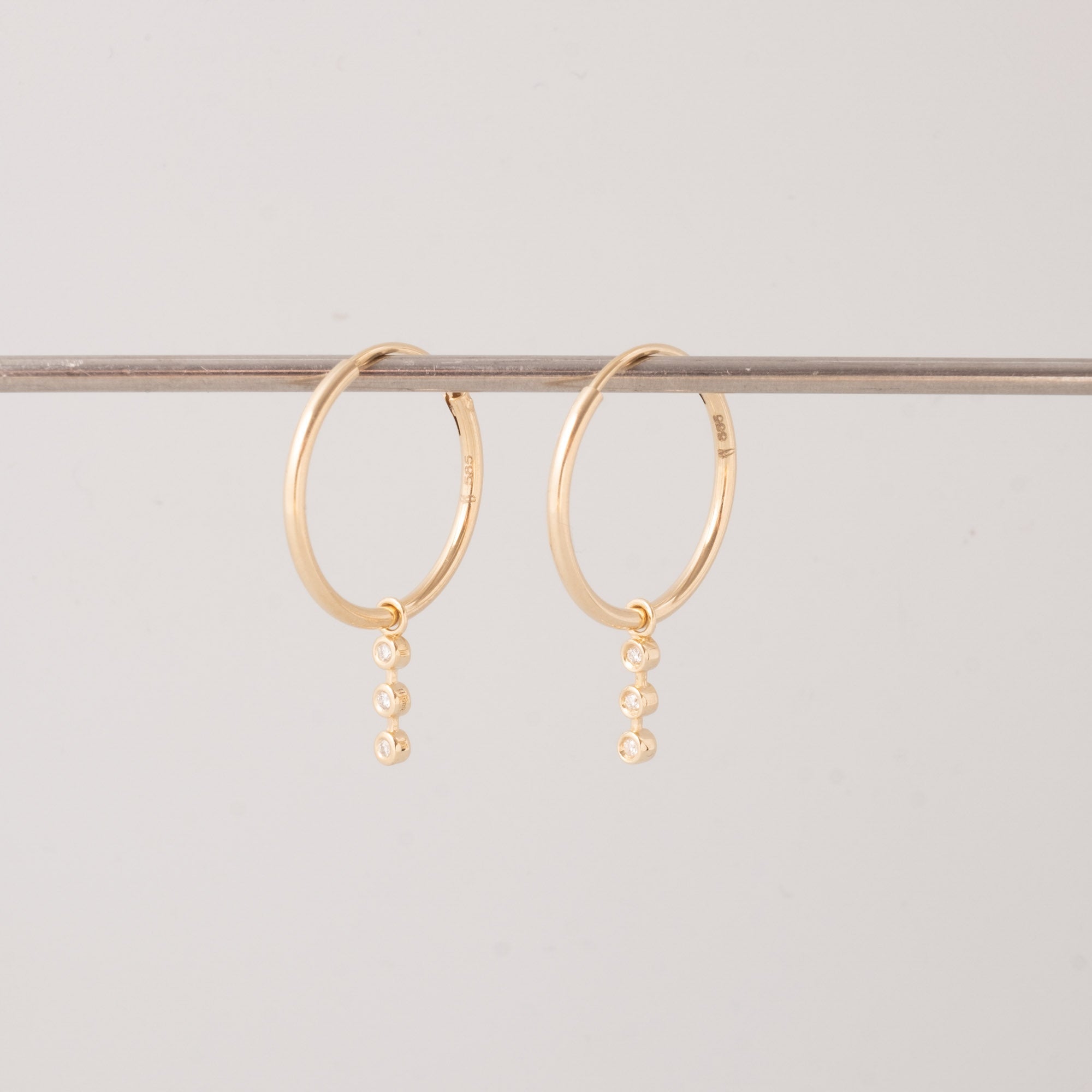 triple diamond hoop charm | solid gold