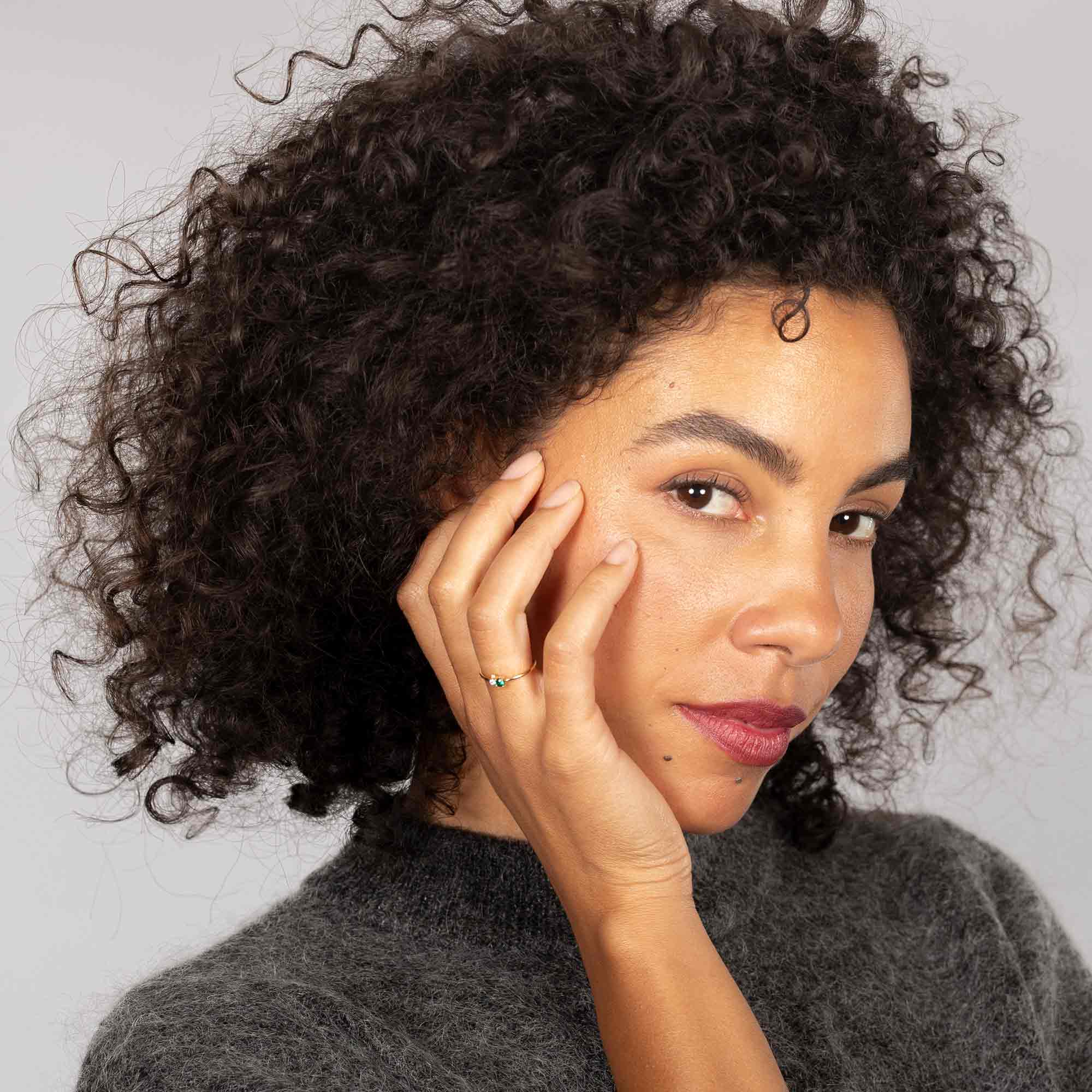 the trio emerald engagement ring | solid gold