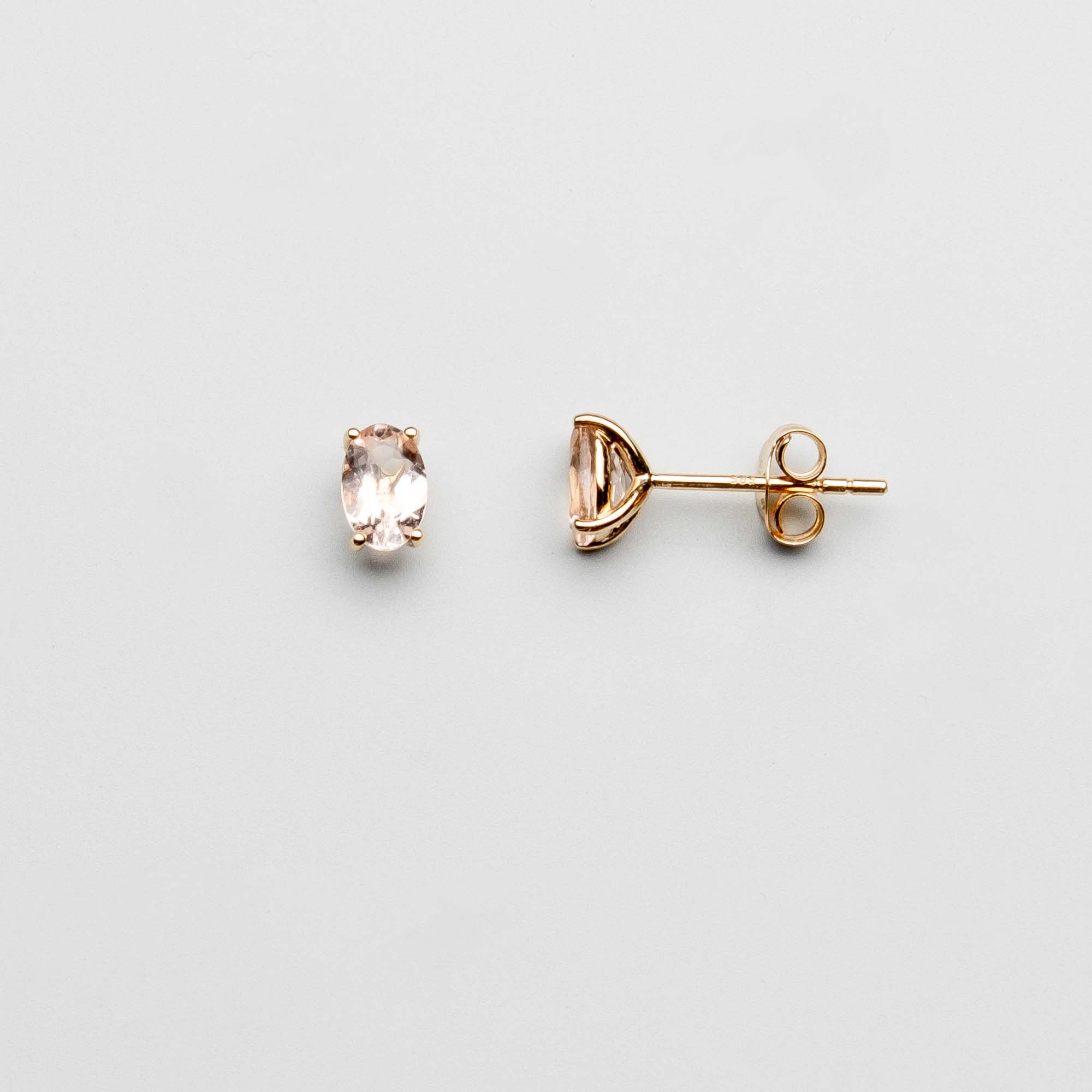 oval morganite stud solid gold