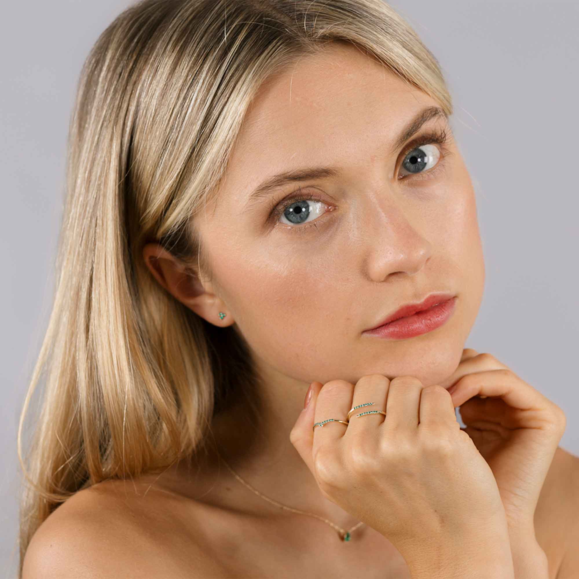 triple emerald studs | solid gold