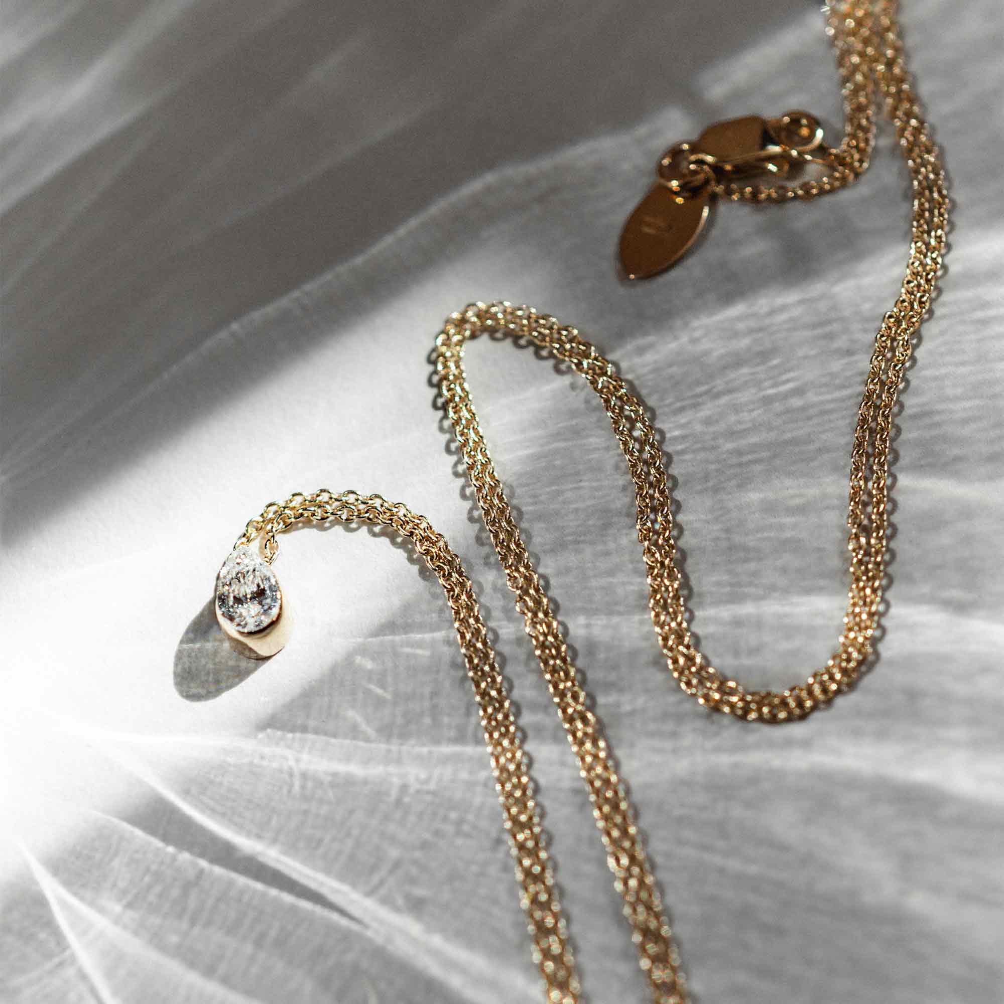 drop diamond necklace | solid gold