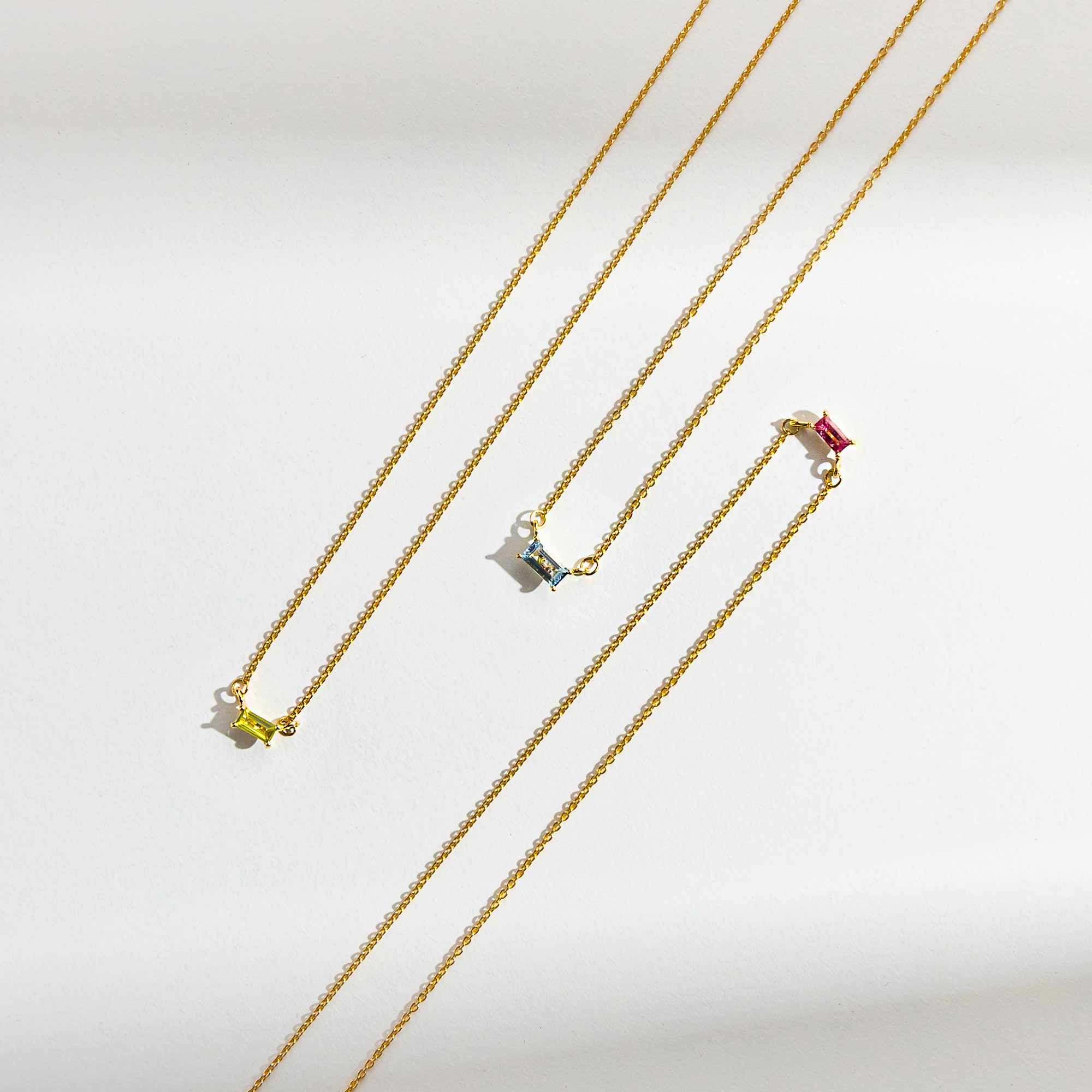 colored baguette necklace | solid gold