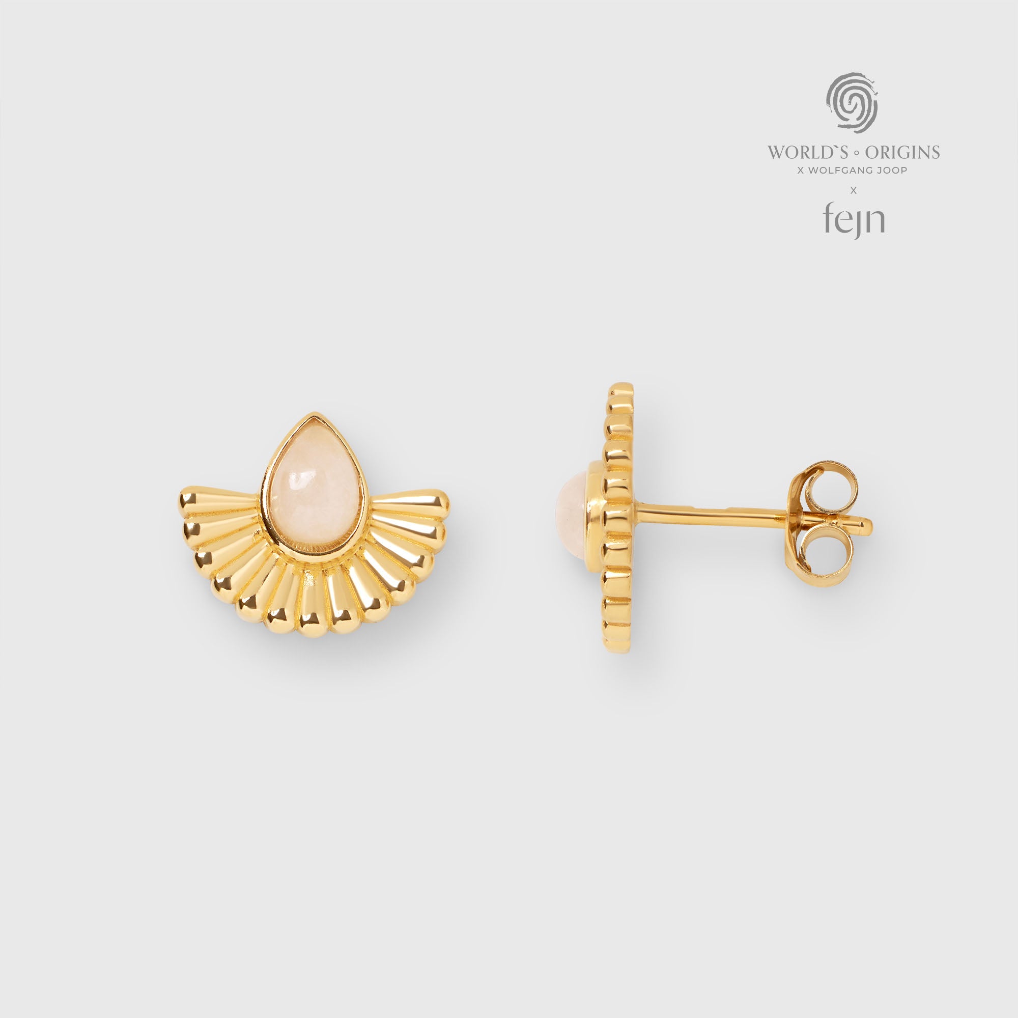 Ohrstecker halbe Sonne mit Rosequarz worlds origins wolfgang joop