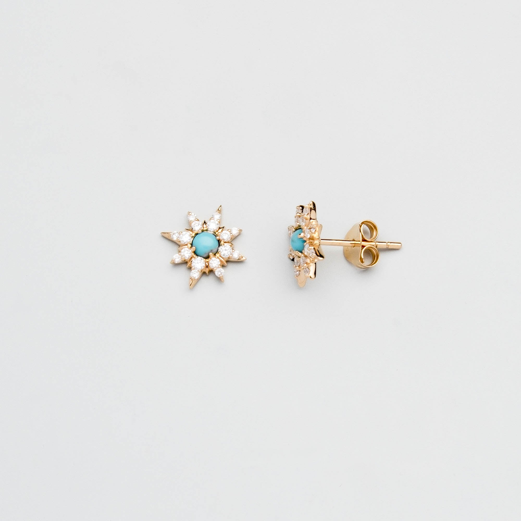 diamond & turquoise sun stud | solid gold