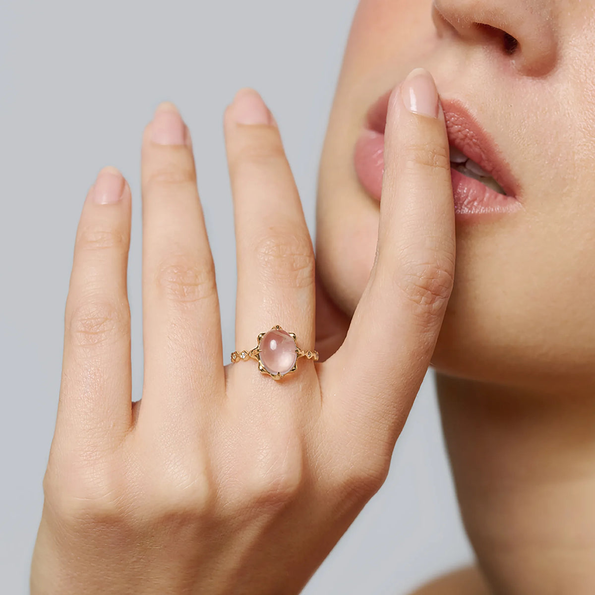 art déco rose quartz ring | solid gold