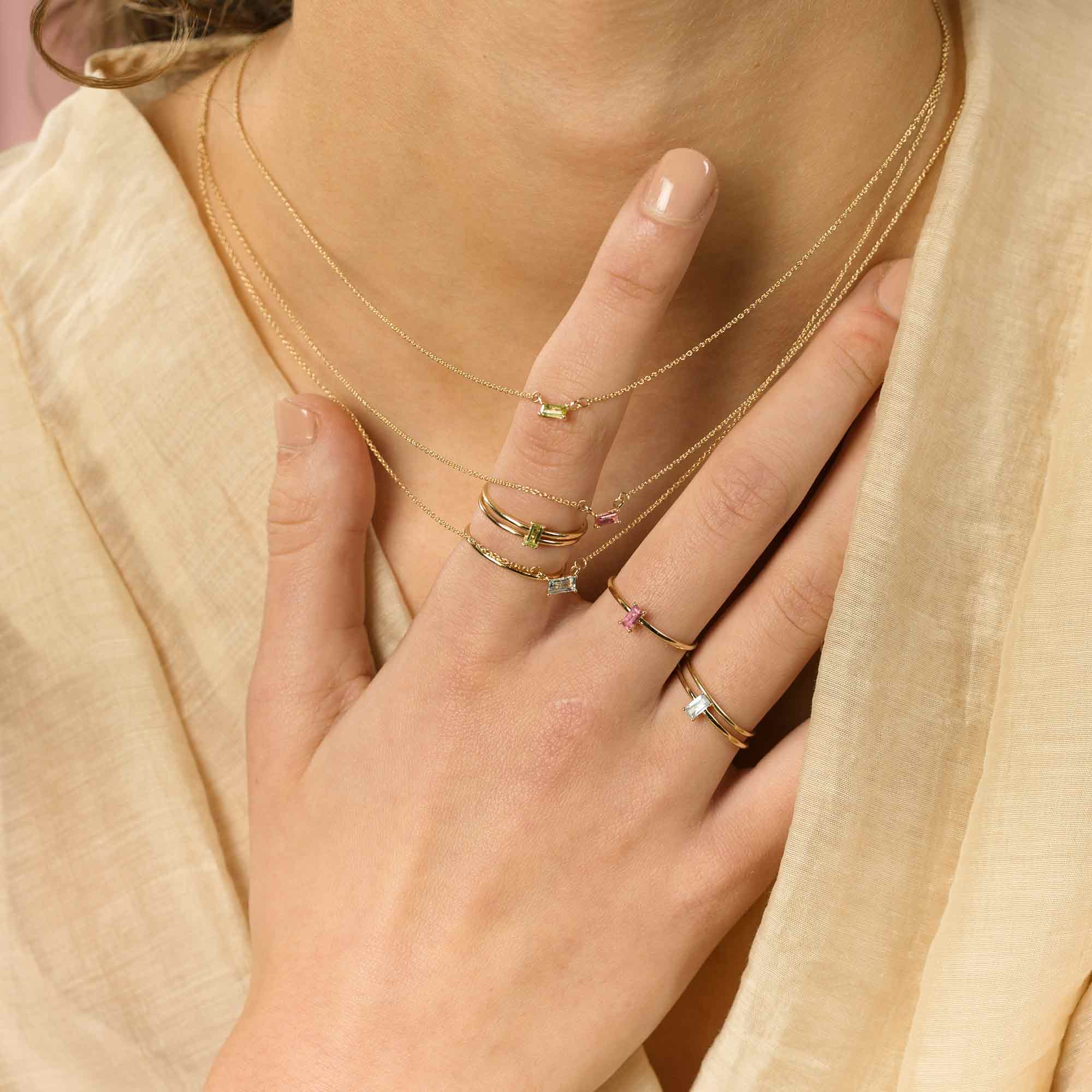 colored baguette necklace | solid gold